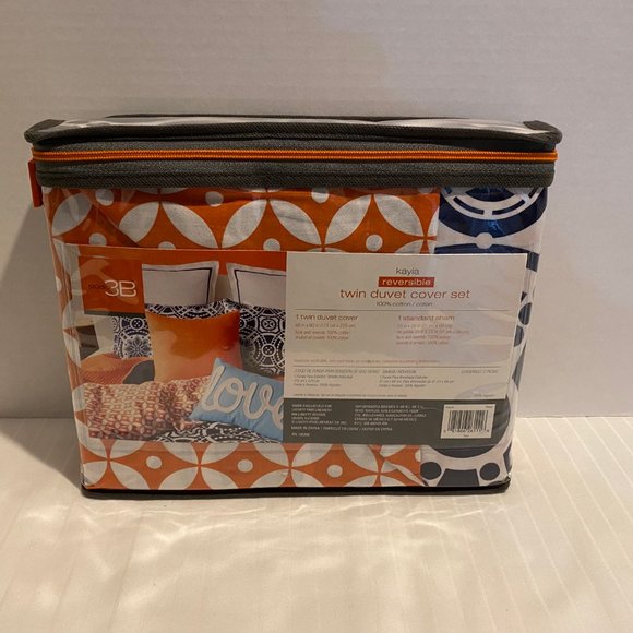 Twin Duvet Cover And Standard Sham Reversable 100% Cotton Orange And Blue NWT - Picture 2 of 3